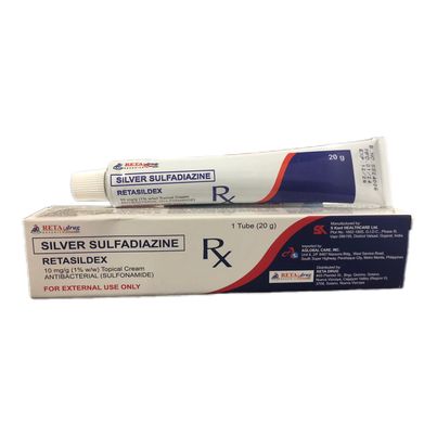 Silver Sulfadiazine (Retasildex) 10mg/g (1% w/w) Topical Cream Antibacterial Sulfonamide 1 Tube 20g