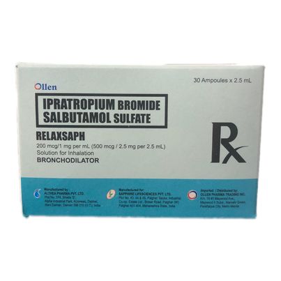 Ipratropium Bromide Salbutamol Sulfate (Relaxsaph) 200 mcg/1 mg per ml (500mcg/2.5mg per 2.5ml) 25 ml Ampoules 30's