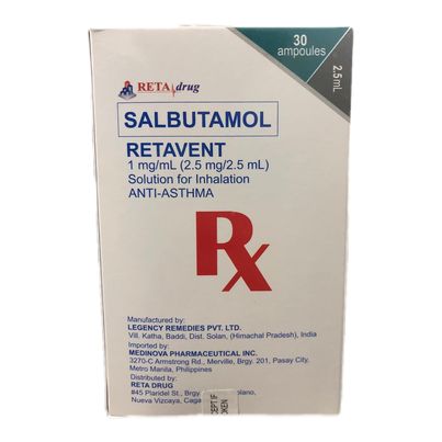 Salbutamol 1mg/ml (2.5mg/2.5ml) Solution For Inhalation Anti Asthma Ampoules 30's