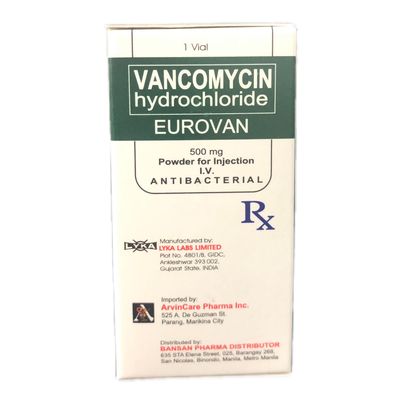 Vancomycin Hydrochloride 500mg Powder for Injection Vial 1's