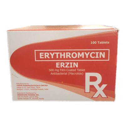 Erythromycin (Erzin) 500mg Film Coated Tablet 100's