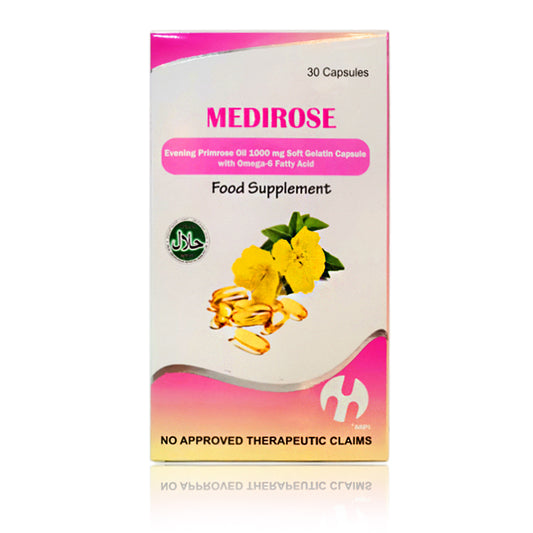 Evening Primrose (Medirose) 1000mg Soft Gelatin Capsule with Omega 6 Fatty Acid Capsules 30's