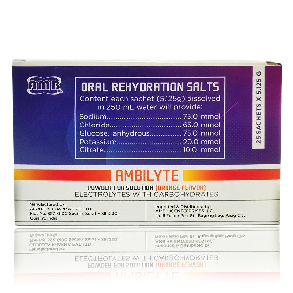 Oral Rehydration Salts (Ambilyte) Powder for Solution (Orange Flavor) 25 Sachet x 5125G