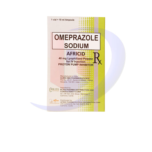 Omeprazole Sodium (Africid) 40mg Luophilized Powder for IV Injection 1 Vial + 10ml Ampoules