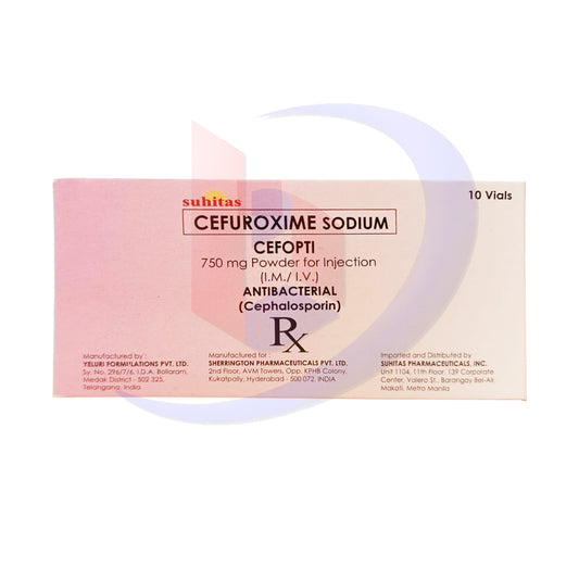 Cefuroxime Sodium (Cefopti) 750mg Powder for Injection (I.M/I.V) Antibacterial Vials 10's