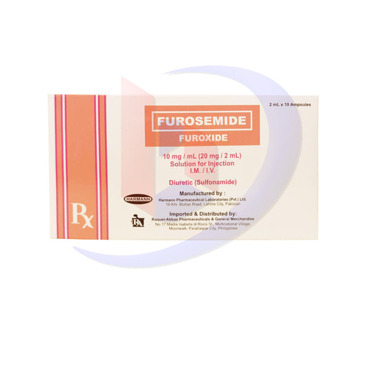 Furosemide (Furoxide) 10mg/ml (20mg/2ml) Solution for Injection (IM/IV) 2ml x 10 Ampoules