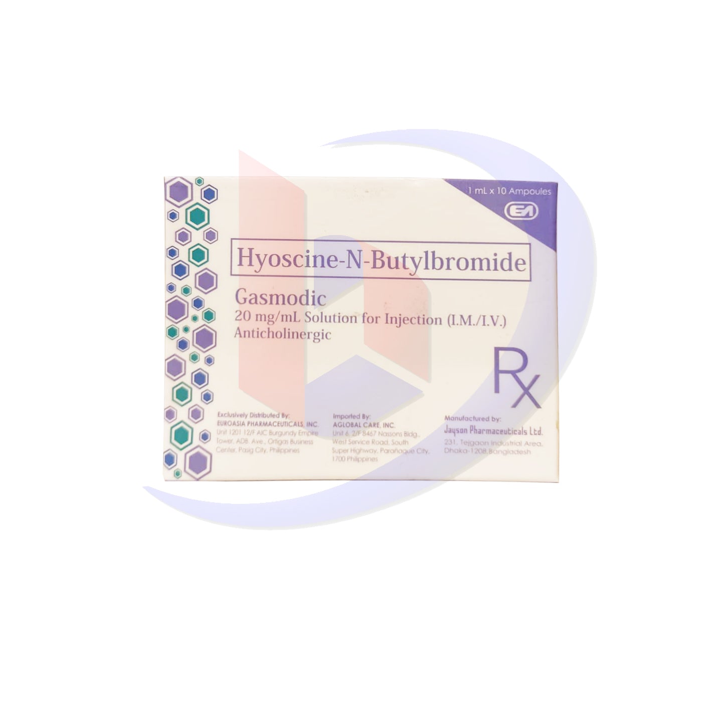 Hyoscine N Butylbromide (Gasmodic) 20mg/ml Solution for Injection (IM/IV) Anticholinergic 1ml x 10 Ampoules